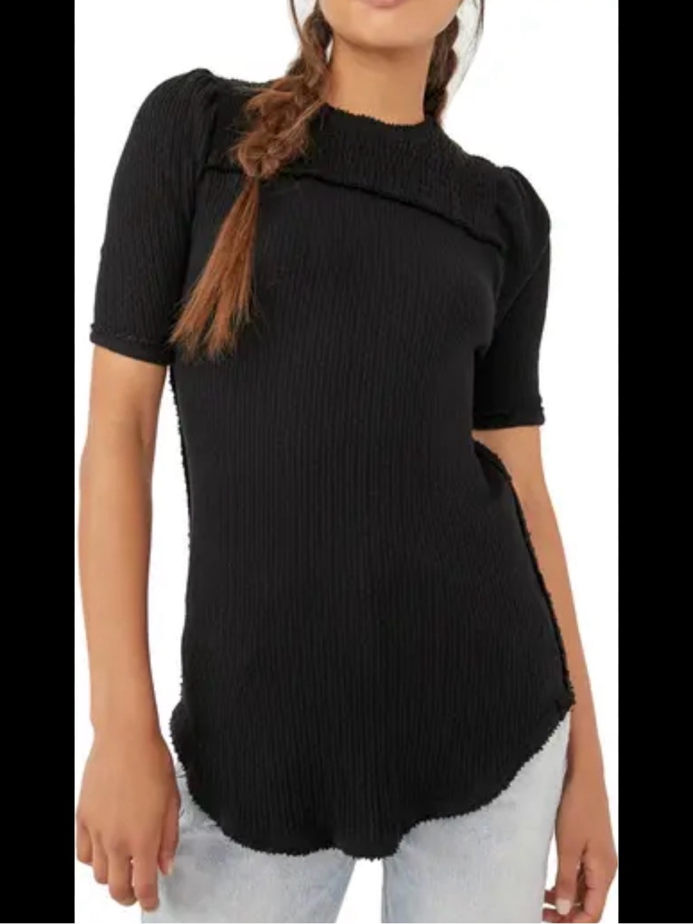 Free People Care Red Delicious Ribbed Top T Shirt Size XS Black Boho Minimalist